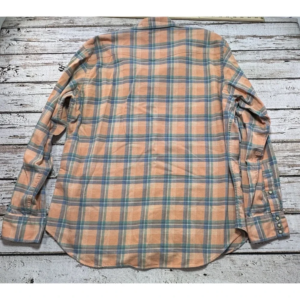 Vintage 90s Polo by Ralph Lauren Men's Peach Plaid Pearl Snap Western Shirt XL